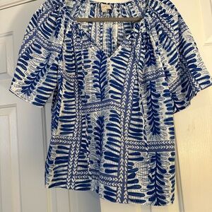 LOFT Blue and White Patterned Blouse